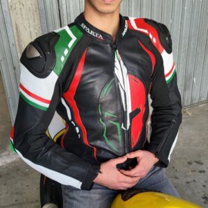 giacca pelle moto tricolore base ares