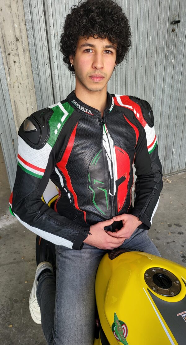 giacca pelle moto tricolore base ares