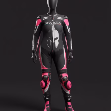 Tuta moto pelle nera rosa personalizzata Sparta donna su misura - Personalizzato BeSparta Verona
